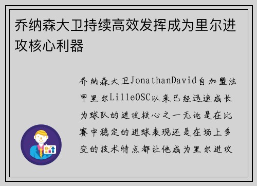 乔纳森大卫持续高效发挥成为里尔进攻核心利器 乔纳森大卫持续高效发挥成为里尔进攻核心利器